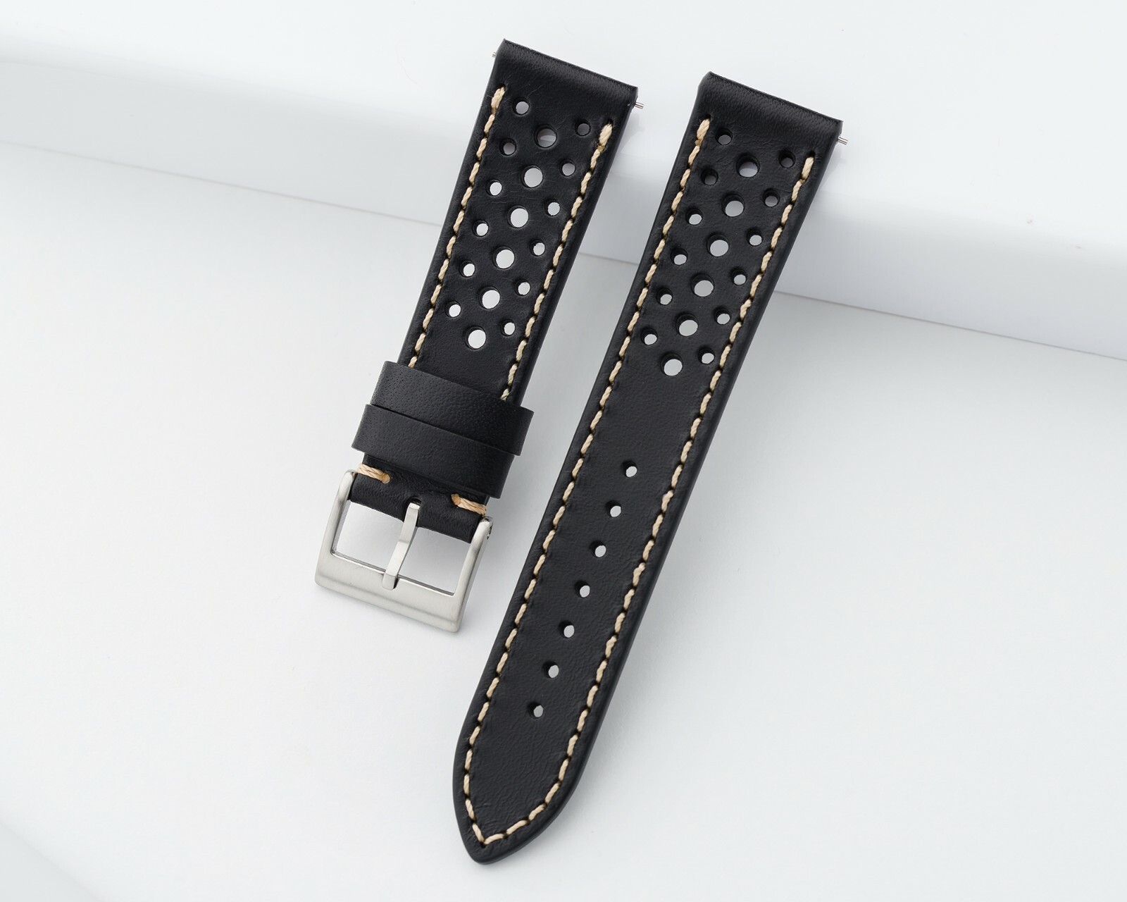 20mm 22mm Leather Rally Racing Watch Band Quick Release Strap – Black Tan Brown