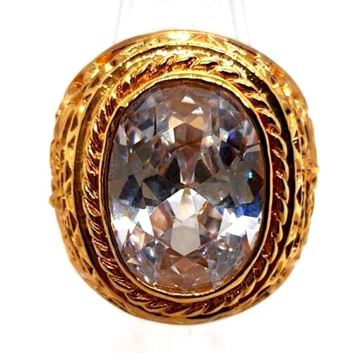 Ring men white sapphire simulated 24K yellow gold filled statement Size 11.75