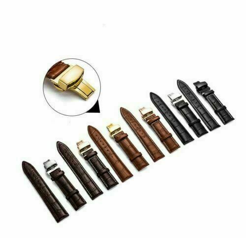 18-24MM Replacement Genuine Leather Watch Band Wrist Strap Kit Butterfly Buckle