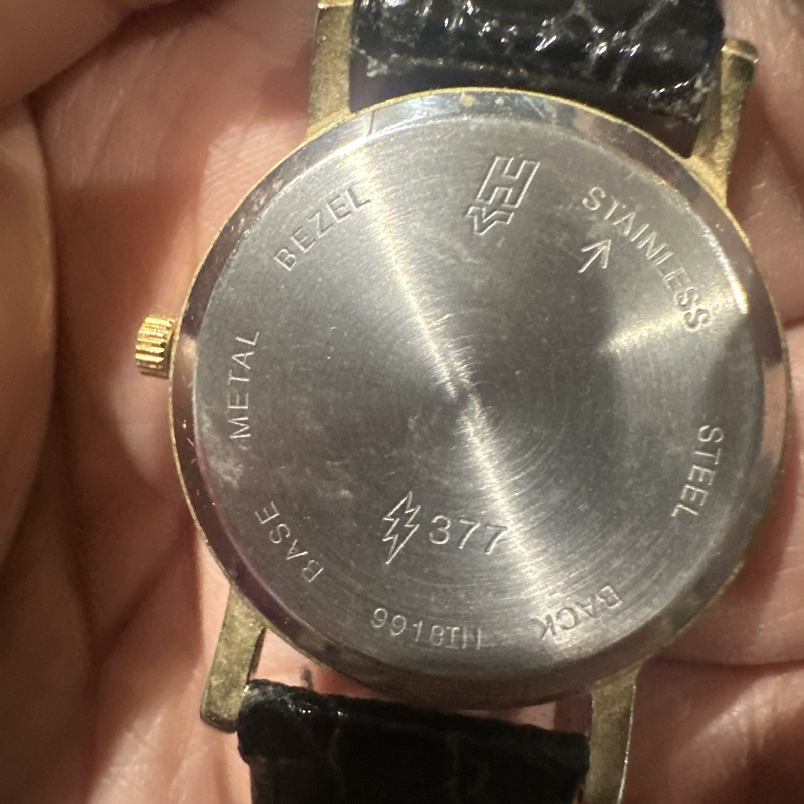 Working Vintage Helbros Invincible Diamond Quartz Mens Black Watch 33mm Fit 7”