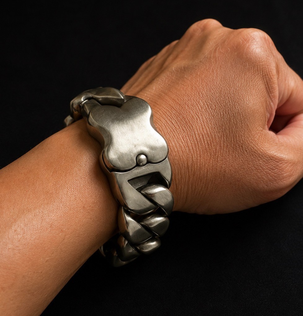 Heavy 330g Chunky Cuban Link Bracelet 9in Matte Silver Tone Massive Biker Men
