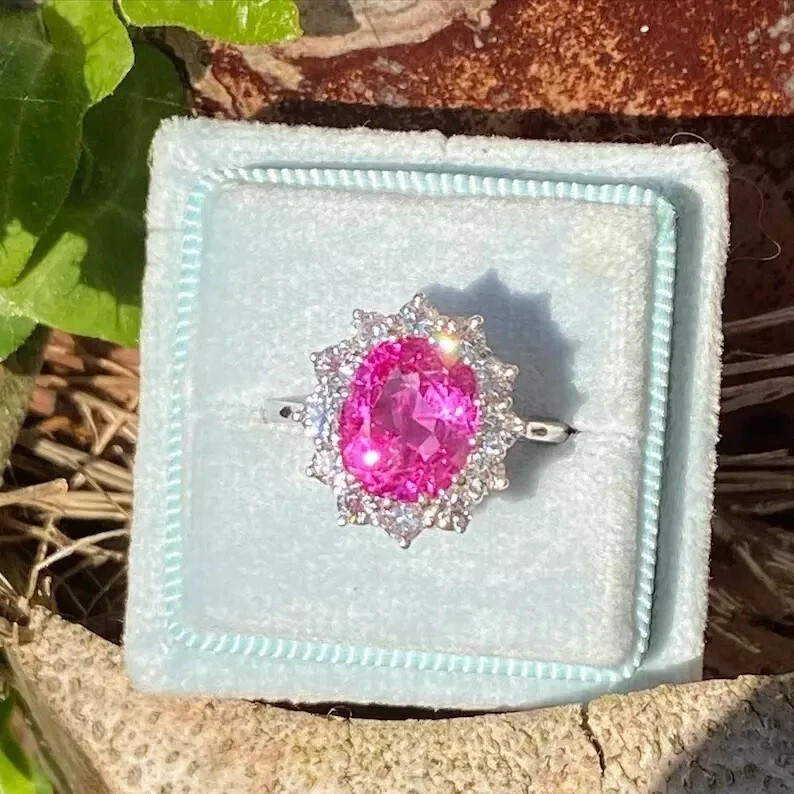 6.8 Ct Oval Cut Natural Pink Sapphire Diamond Wedding Ring 14K White Gold Size 7