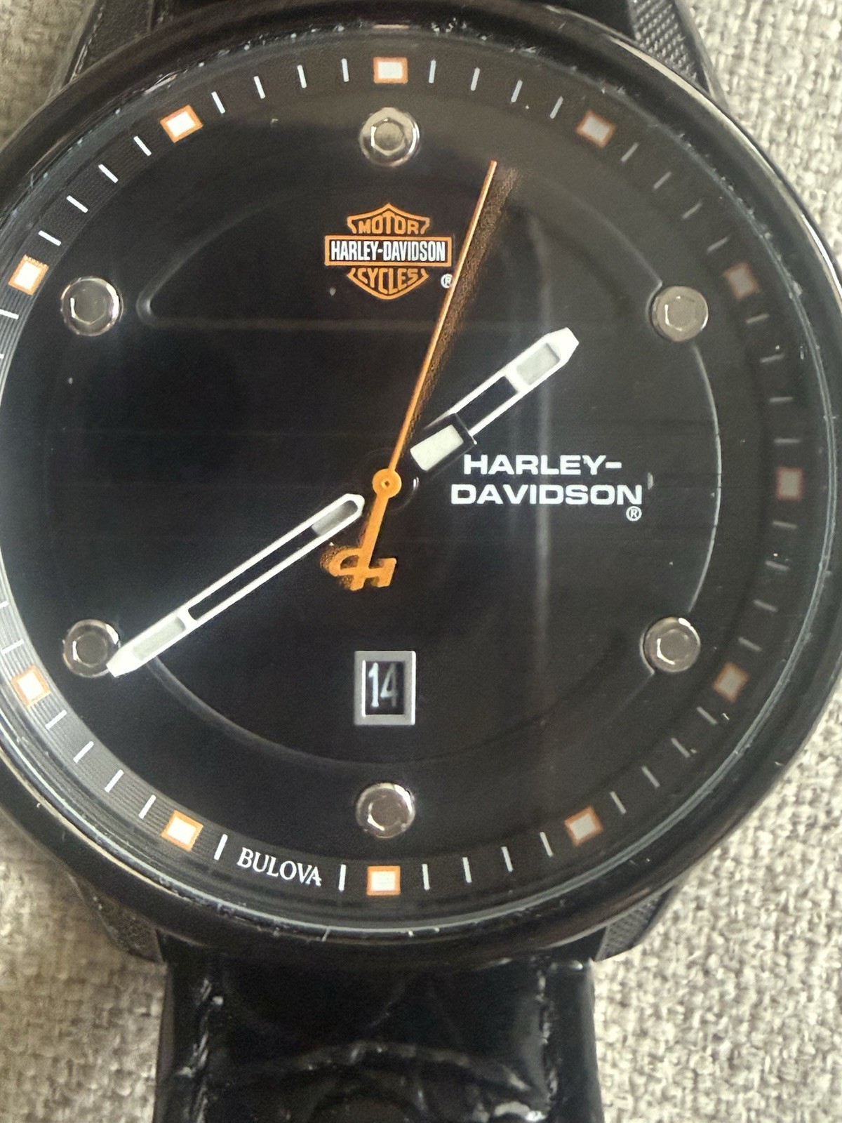 Bulova Harley Davidson Men’s Quartz Black Dial Leather Strap Watch 78B153