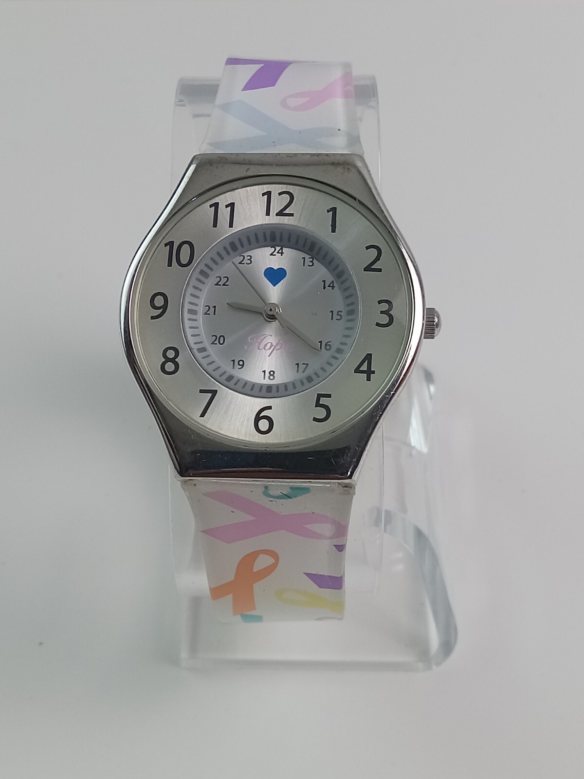 Nurse Mates Silver Watches for Women With Awareness Band