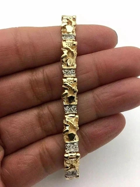 Men’s 2.00 Ct Lab-Created Diamond 8″ Link Nugget Bracelet 14k Yellow Gold Plated