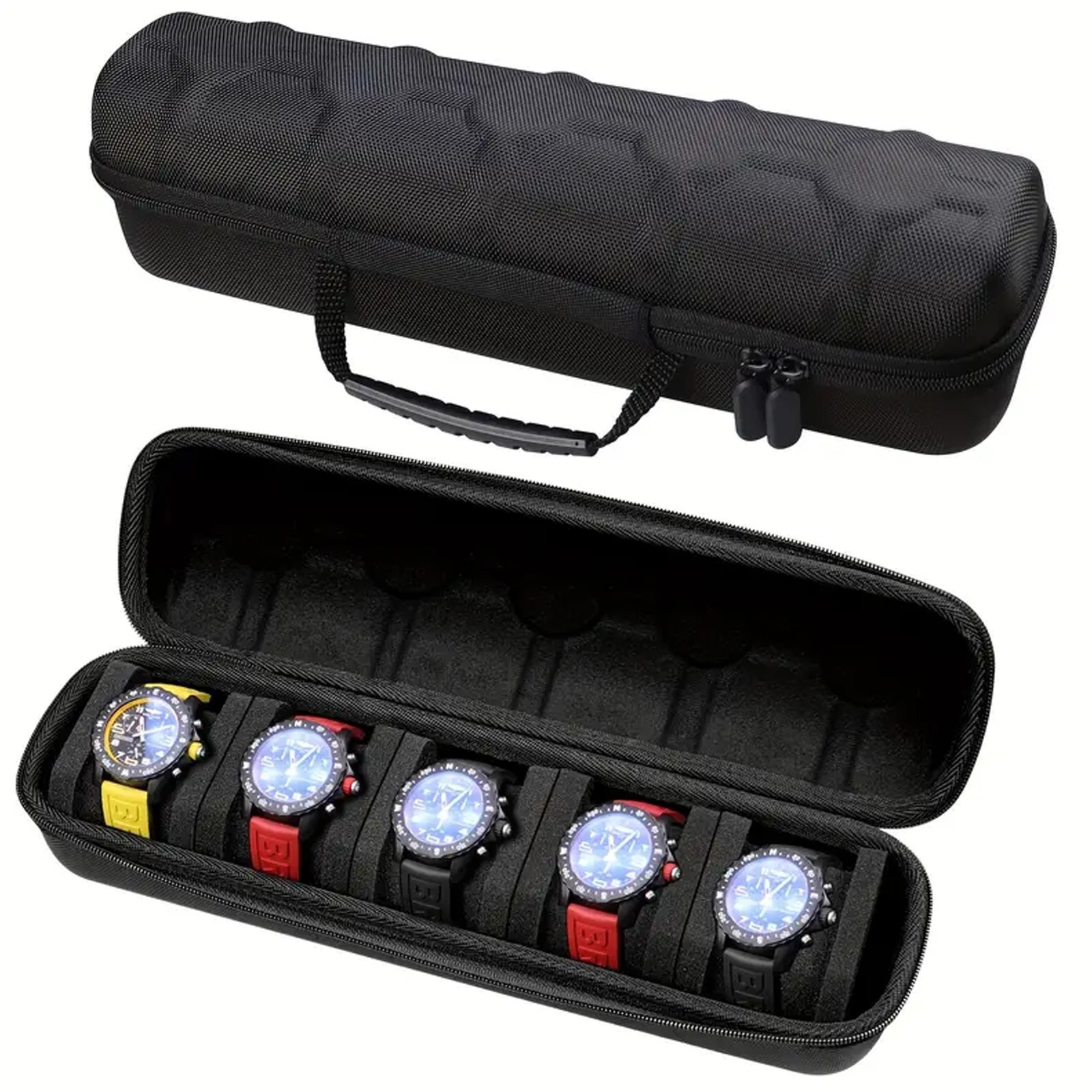 5-Compartment Portable Watch box – With Handle, Flip-Top Lid, and Soft Lining