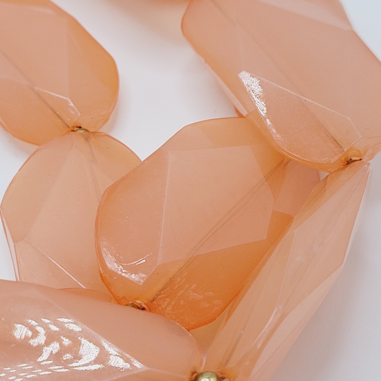 Glamourous Melon Peach Orange Shade Lucite Triple Strand Beaded Necklace 21 Inch