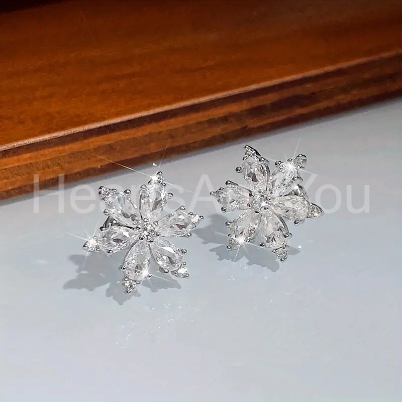 2ct Pear Cut Moissanite Floral Snowflake Stud Earrings 14K White Gold Plated
