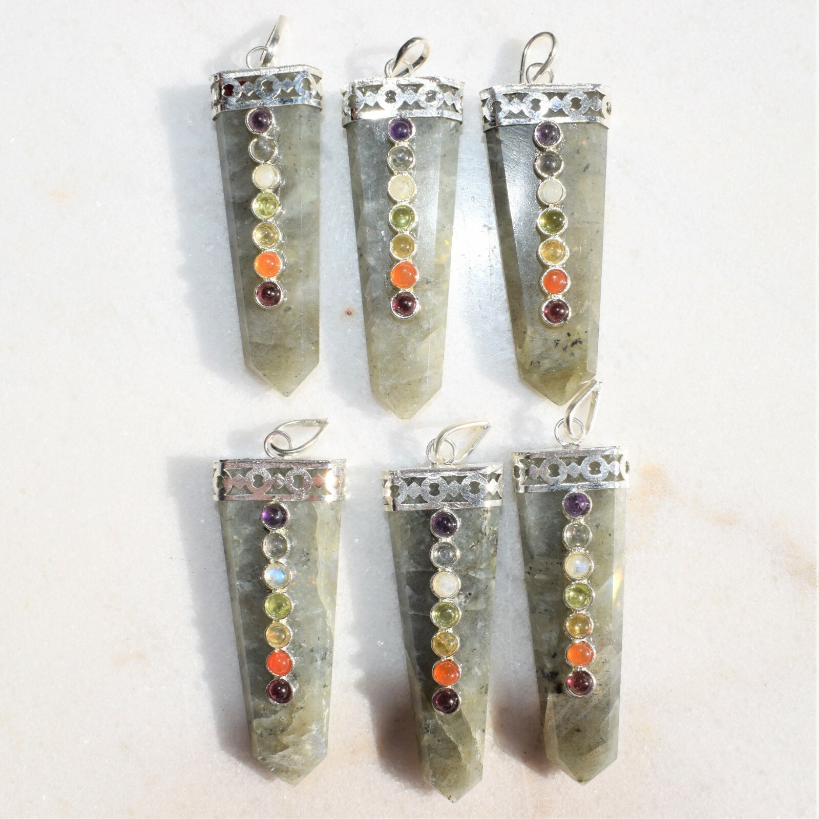 CHARGED 7 Chakra Labradorite Pendant + 20″ 20″ Stainless Steel Chain & Charger