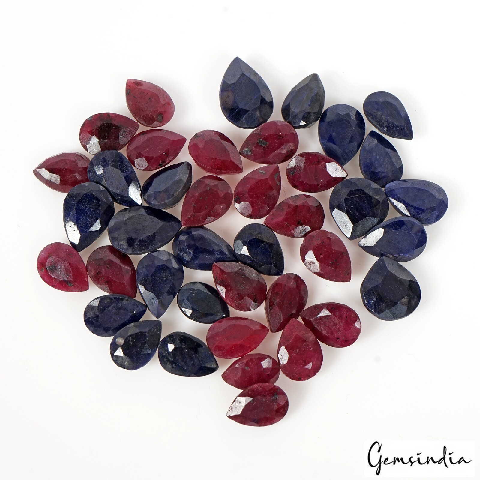 257.90 Cts/40 Pcs Natural Red Ruby Blue Sapphire Pear Cut Loose Gems For Jewelry