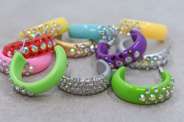 1″ ACRYLIC RHINESTONE HOOP EARRINGS *SKANKY HOOPS*