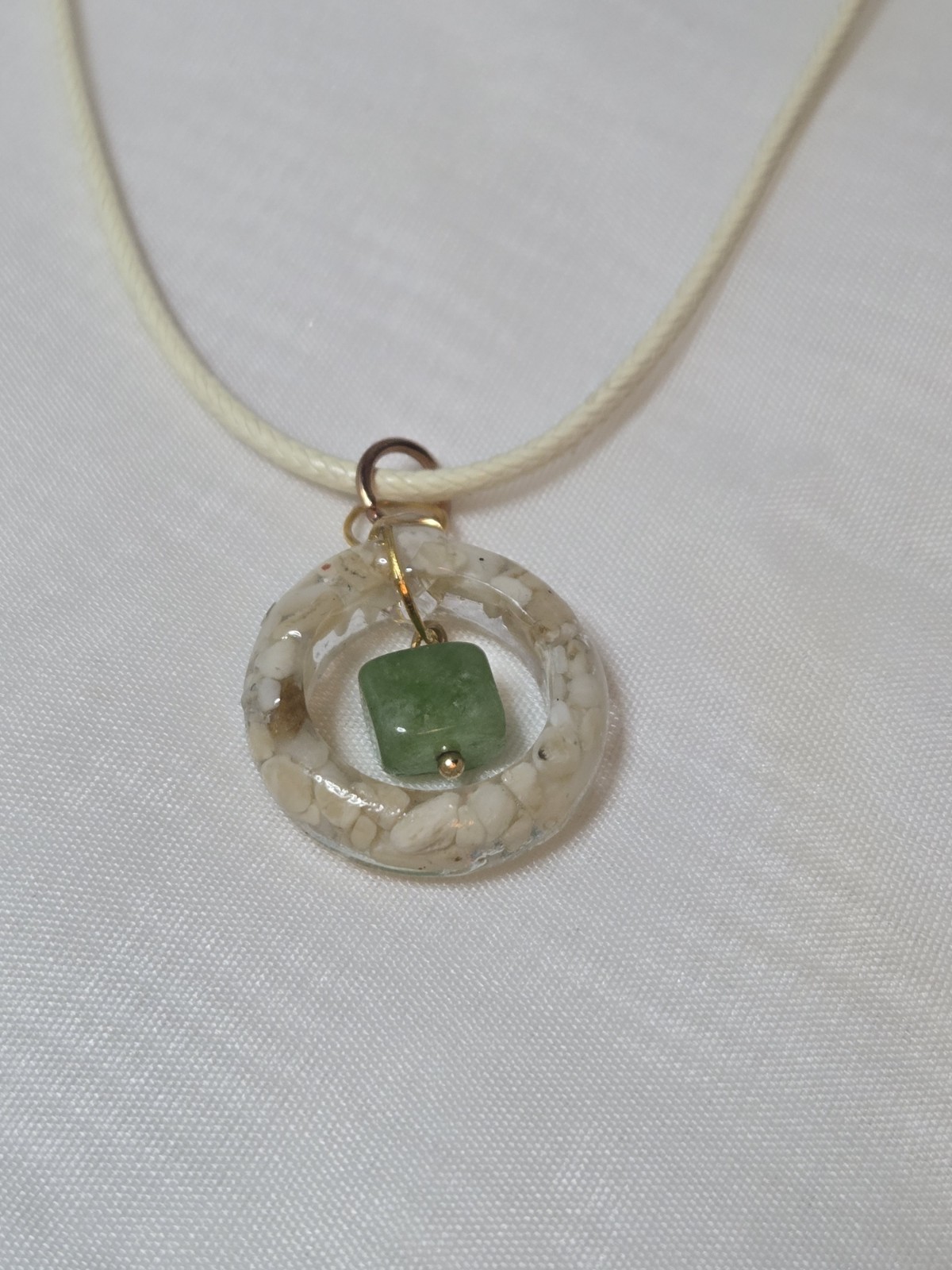 Handmade Raw Peridot & White Coral Resin Necklace August Birthstone Gemstone