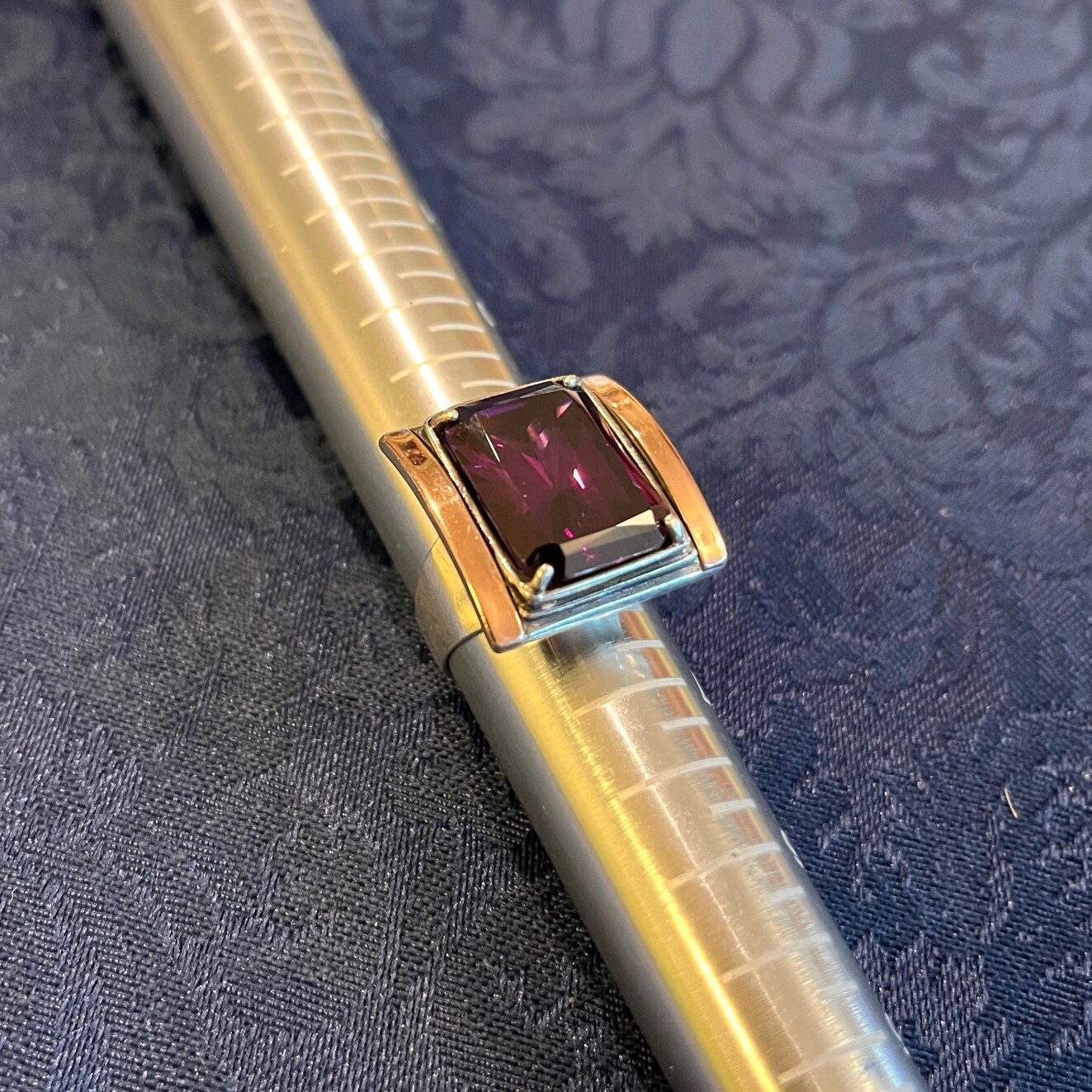 Sterling Silver and 14K Rose Gold Brazilian Amethyst Ring Size 8, (13.21g)