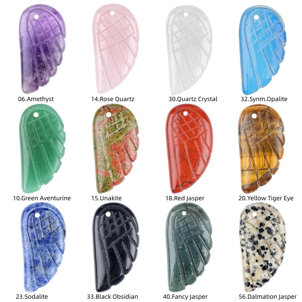 6PCS 16x30mm Angel Wing Carved Stone Pendant DIY Jewelry Necklace Making Charm