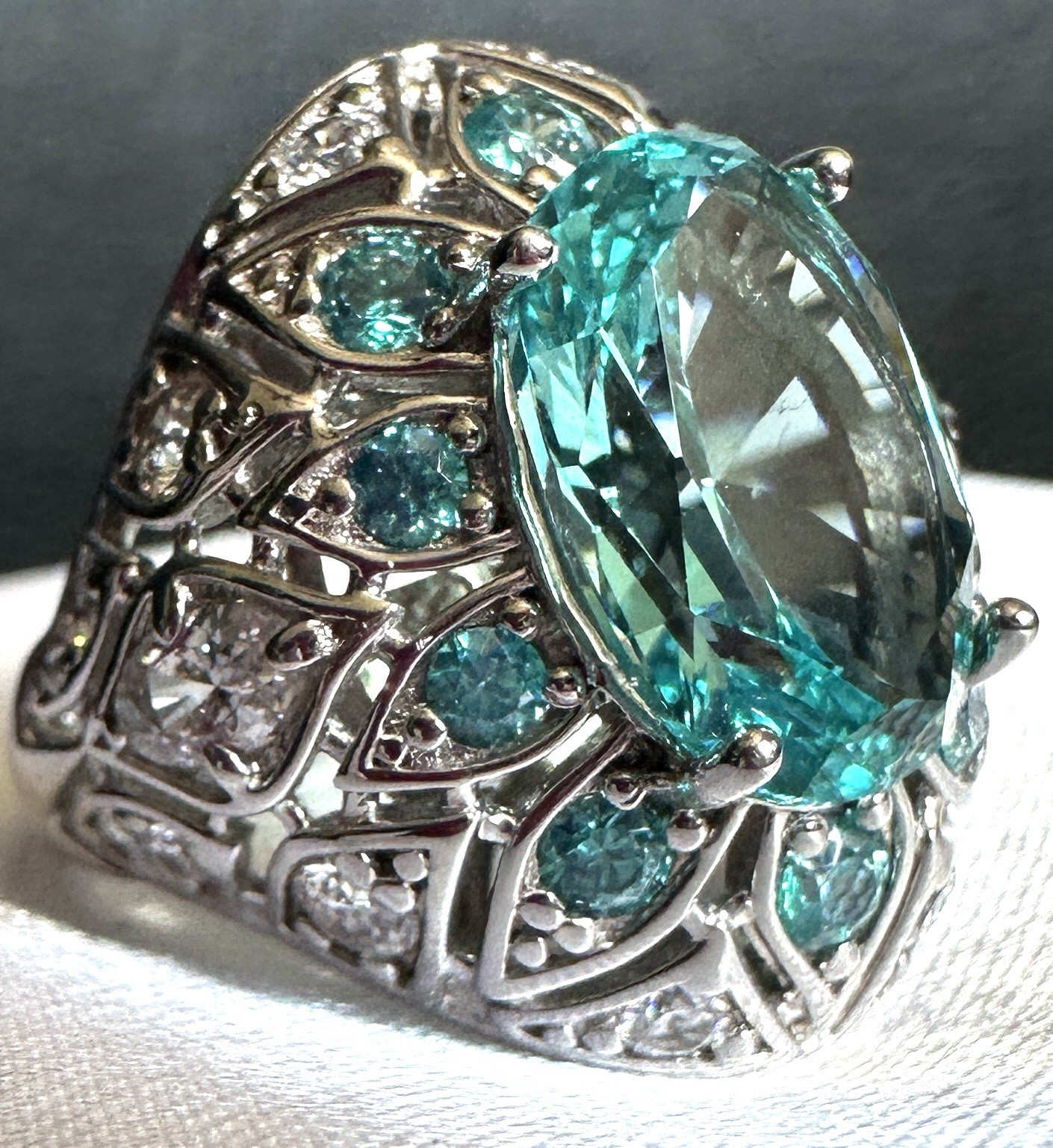 Victoria Wieck Swiss Blue Topaz Ring White Topaz 925 Sterling Silver Size 7