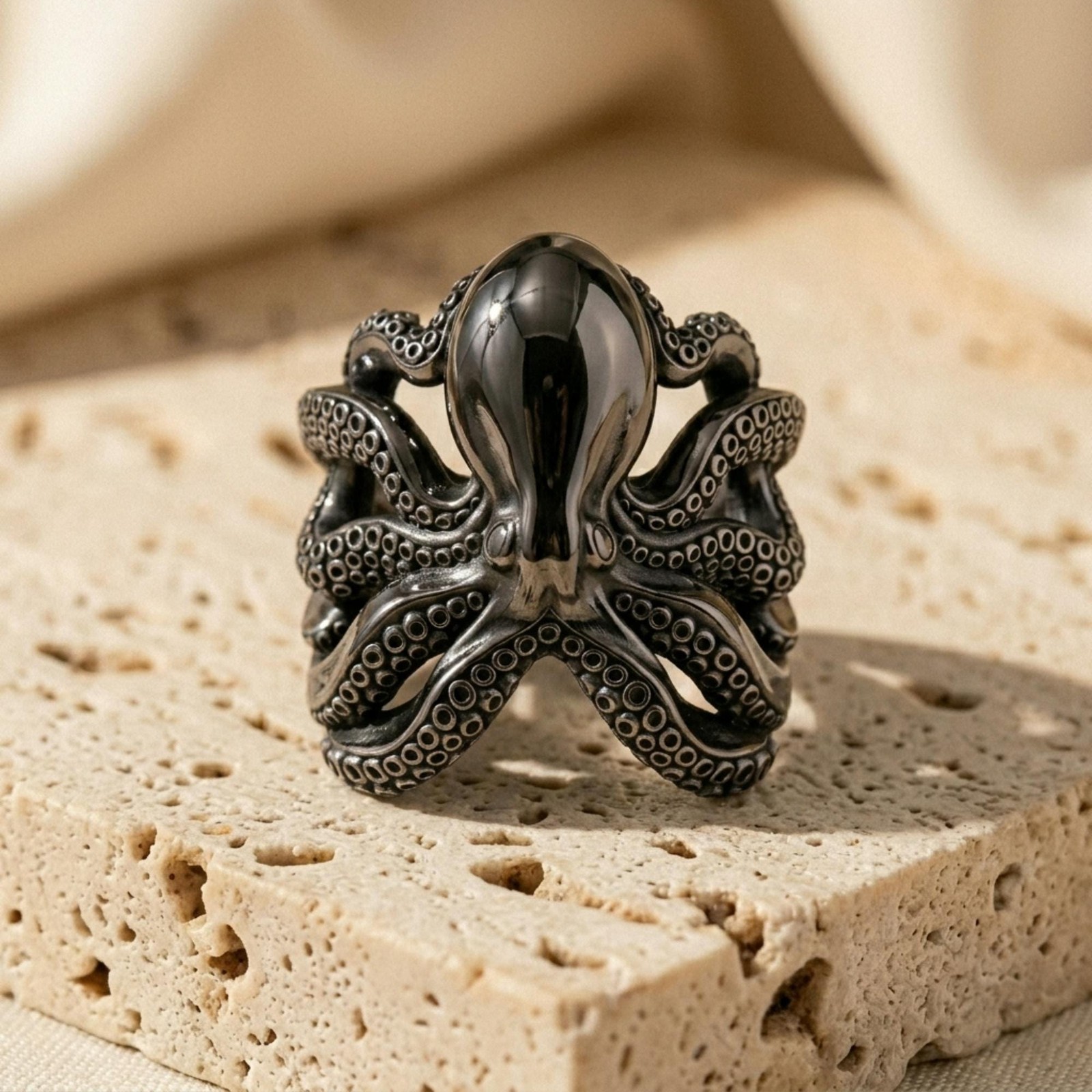 Kraken Octopus Ring 925 Sterling Silver Oxidized Tentacle Band Unisex