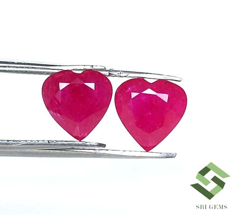 7.50×7.50 mm Certified Natural Ruby Heart Shape Cut Pair 3.38 CTS Loose Gemstone