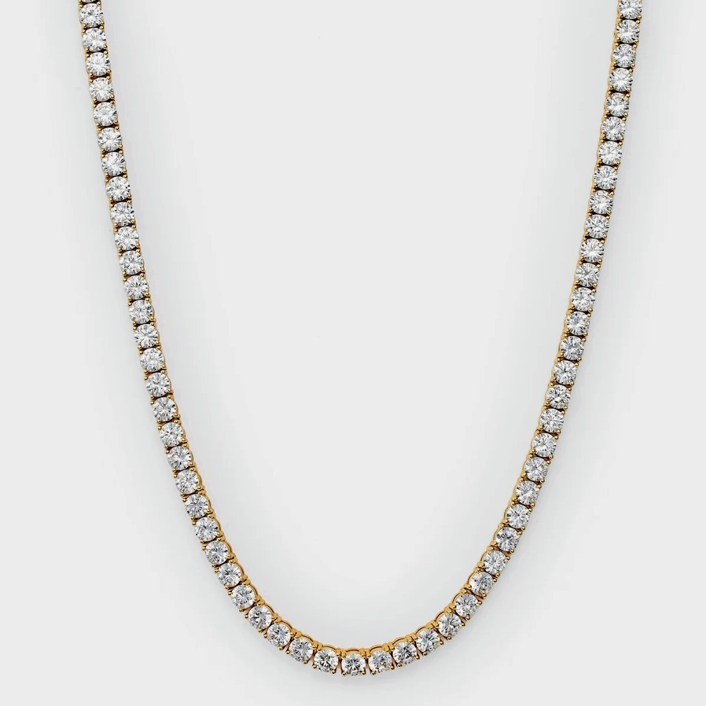Gold Tone Round Simulated Cubic Zirconia Tennis 22 Inch Chain Necklace Box Clasp