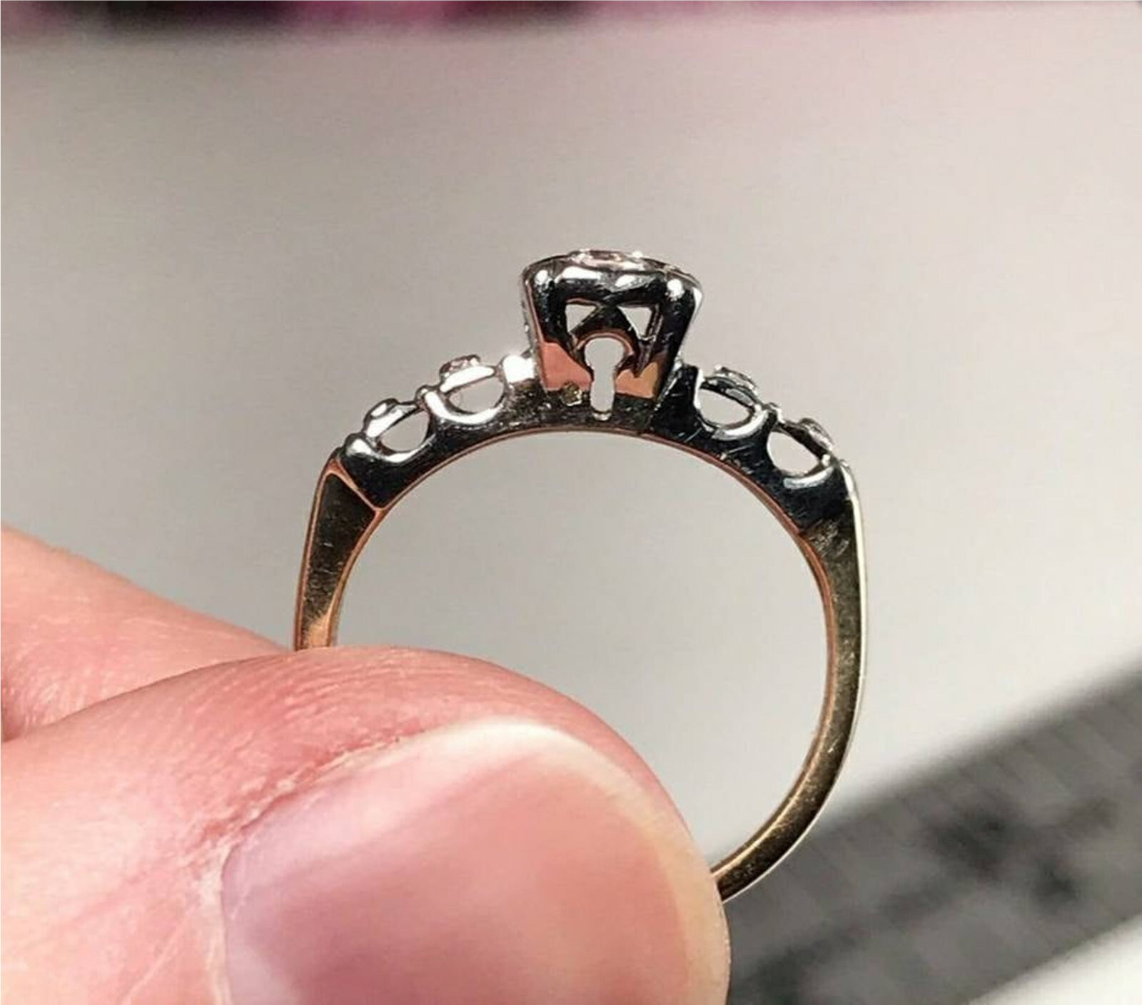 0.27Ct White Round Moissanite Vintage Style Promise Ring In Solid 14K White Gold