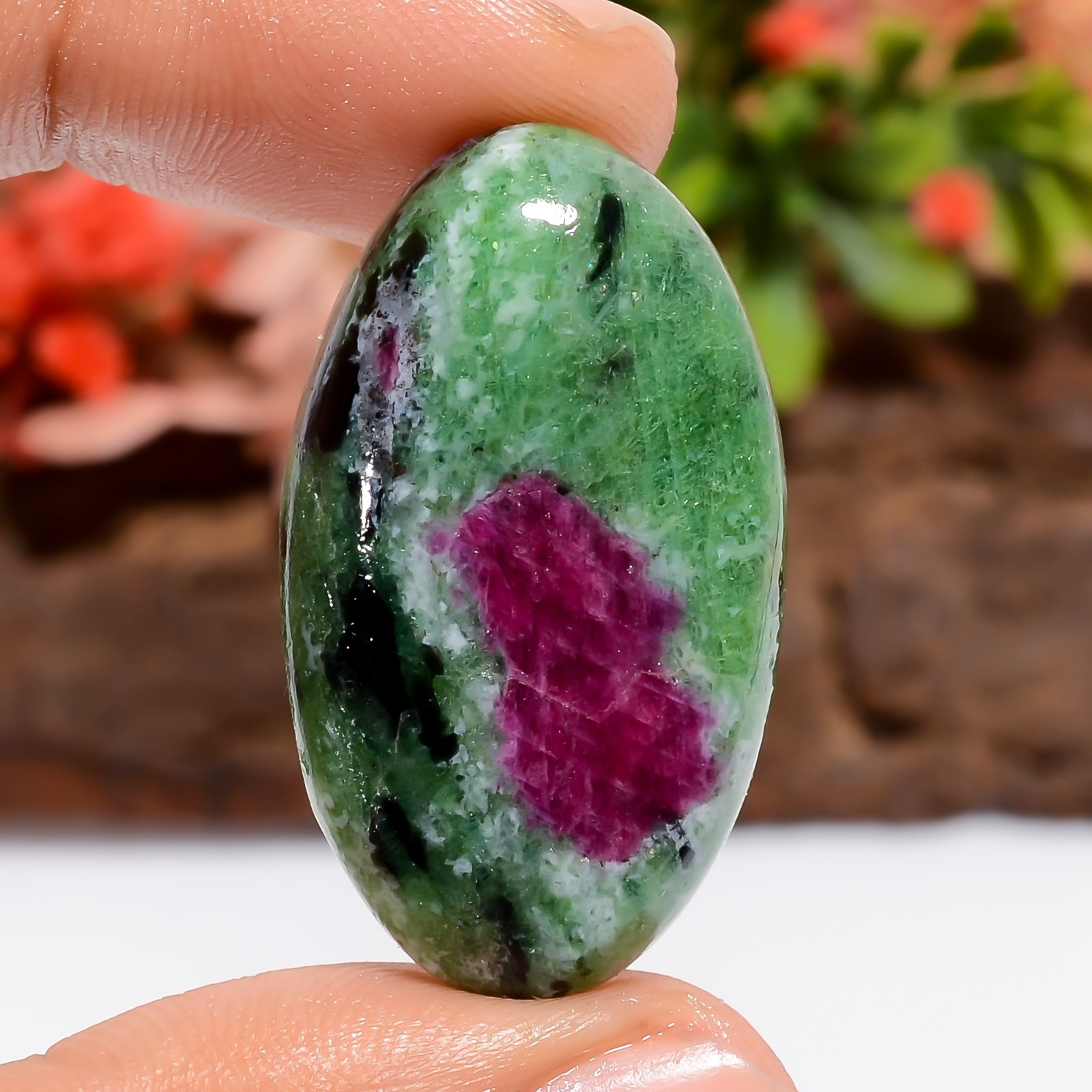 48Ct Natural Ruby Zoisite Oval Polished Loose Gemstone 33X19X7mm Ring Cabochon