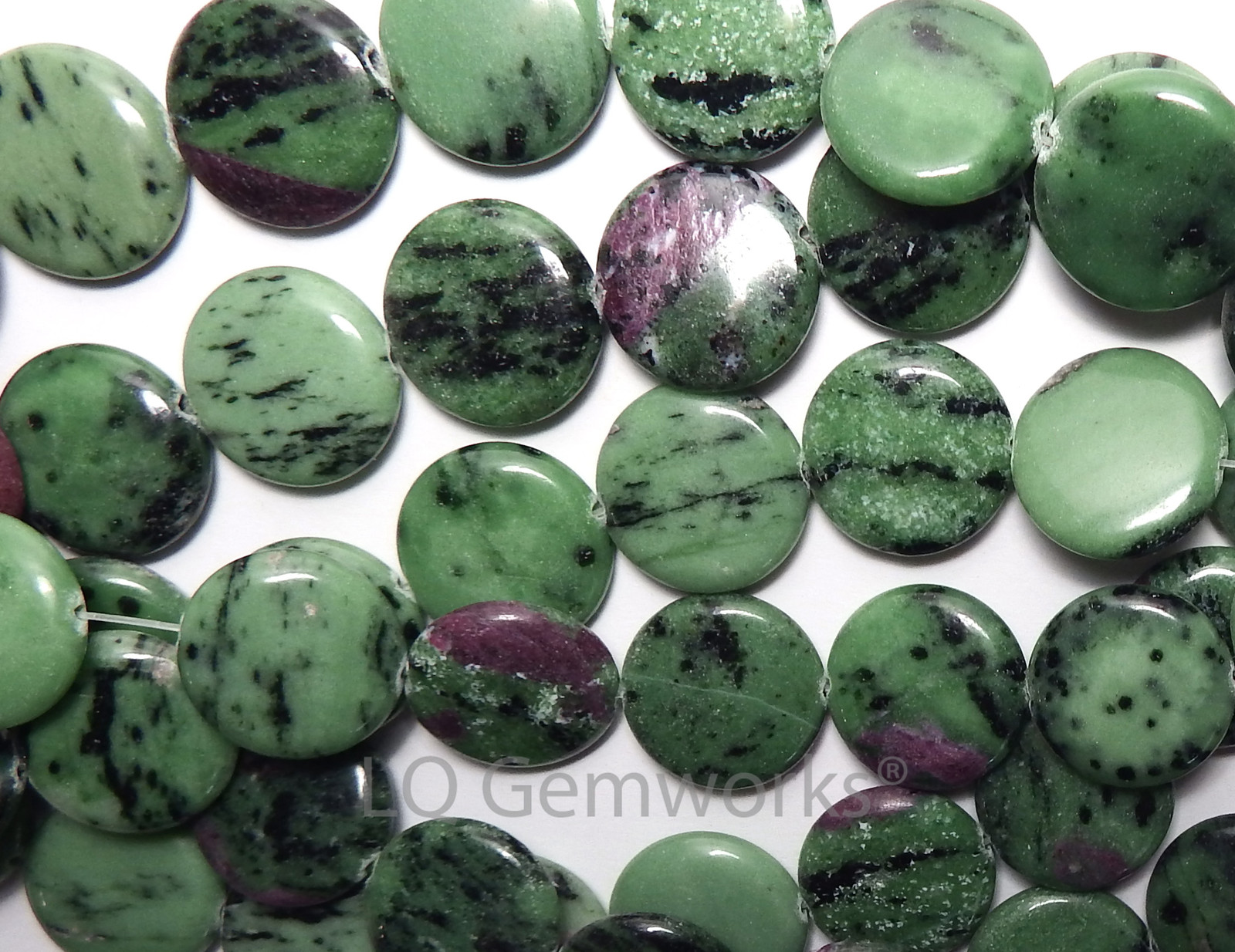 16″ Strand RUBY ZOISITE 20mm Coin Beads