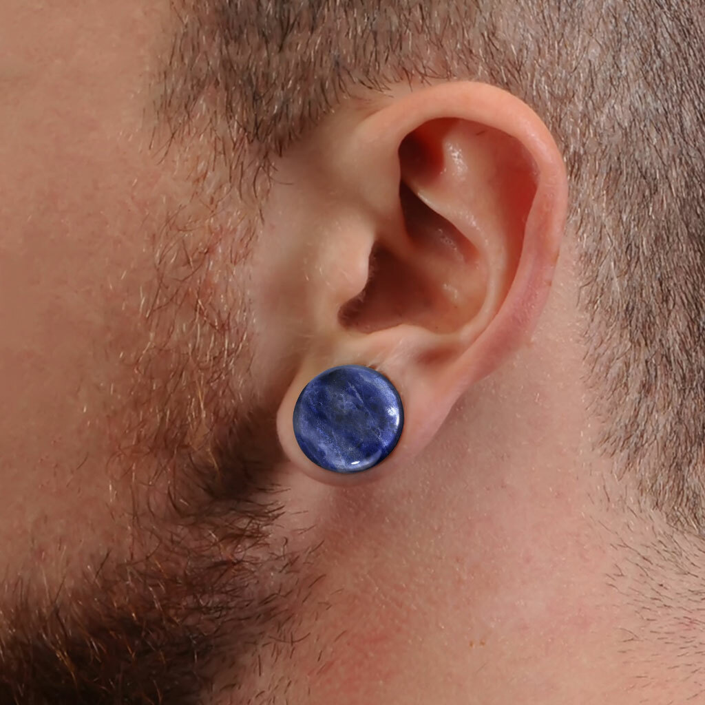 PAIR Single Flare Sodalite Stone Plugs Blue Organic Gauges Earlets Body Jewelry