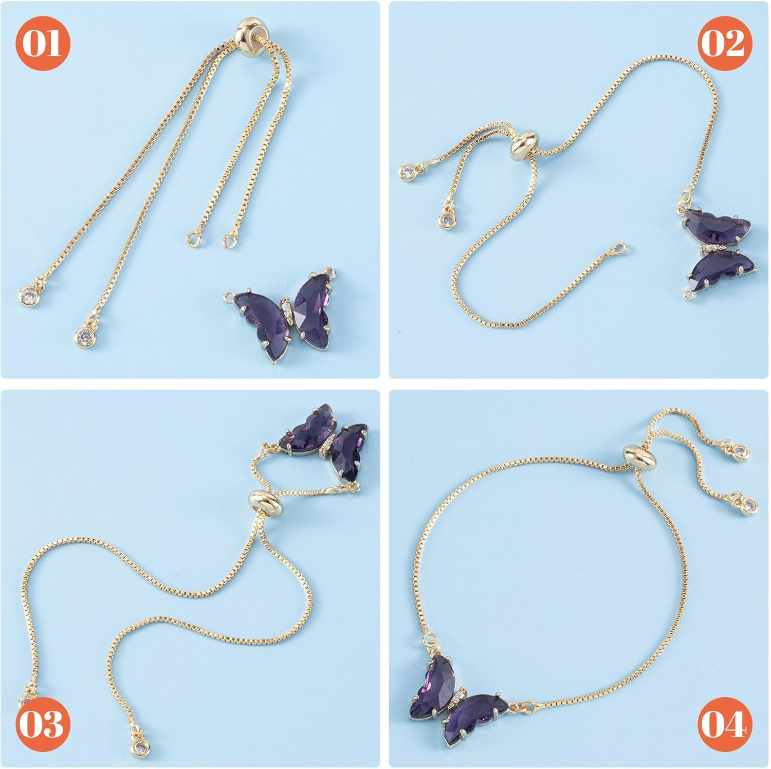 3Pcs Adjustable Slider Bracelet for Jewelry Making, 18K Gold Plated Charm Bracel