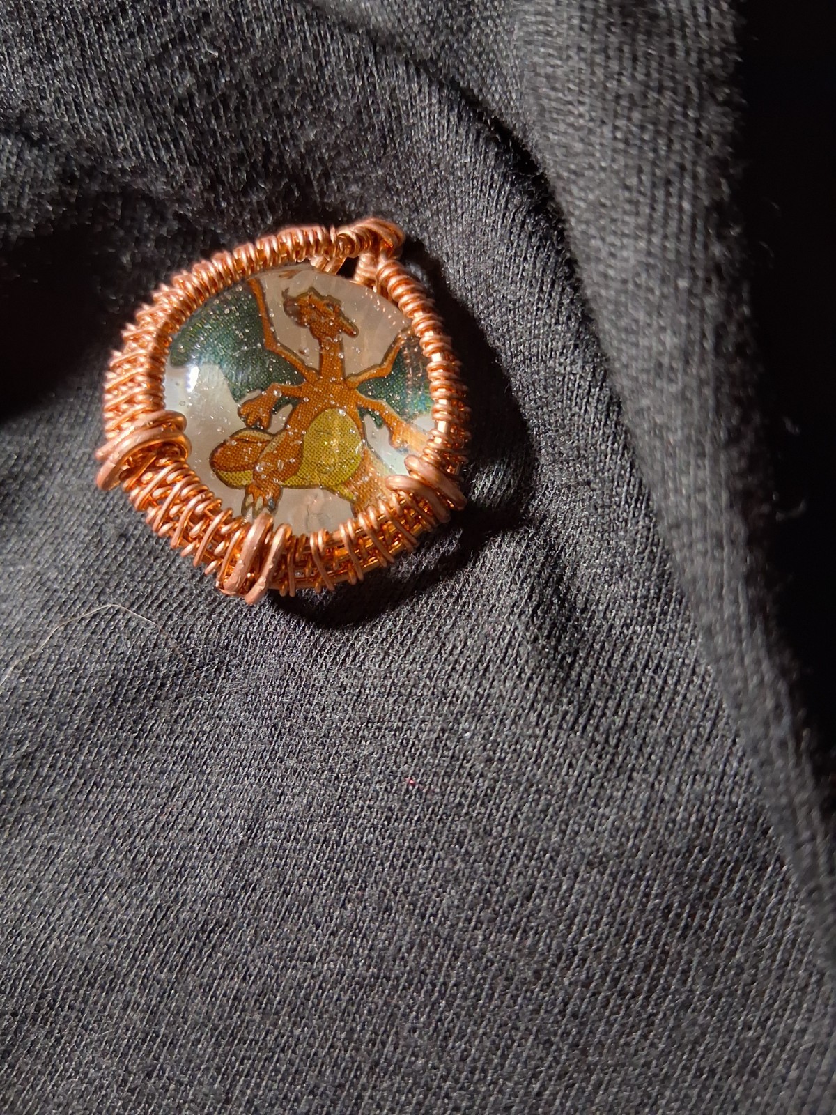 Handcrafted Copper Wire Wrapped Round Glass Pendant, Multicolor, Art Theme