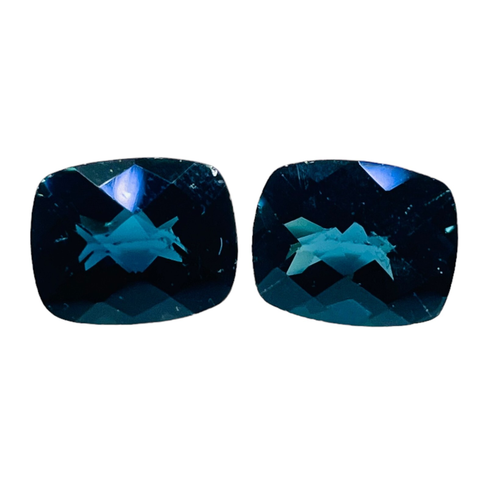 Natural London Blue Topaz Pair 10x8mm Cushion Checker Cut Loose Gemstones 2 Pcs