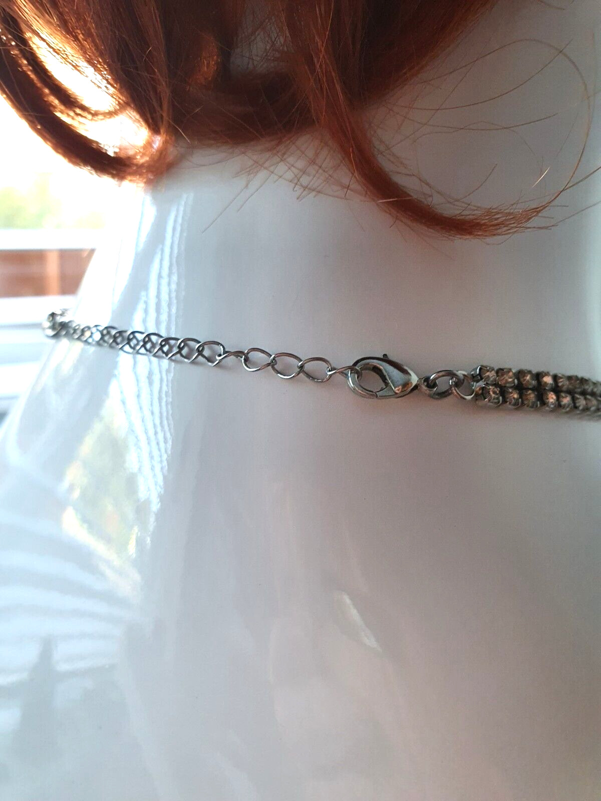 Child’s Minimalist Clear Rhinestone Silver Tone Small Neck Choker Necklace 36 cm