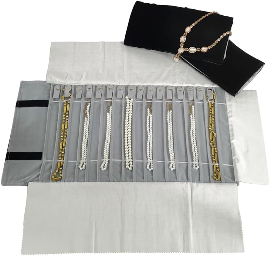 Portable Jewelry Roll Untangled Secure Necklace Travel Storage Bag Displays H…