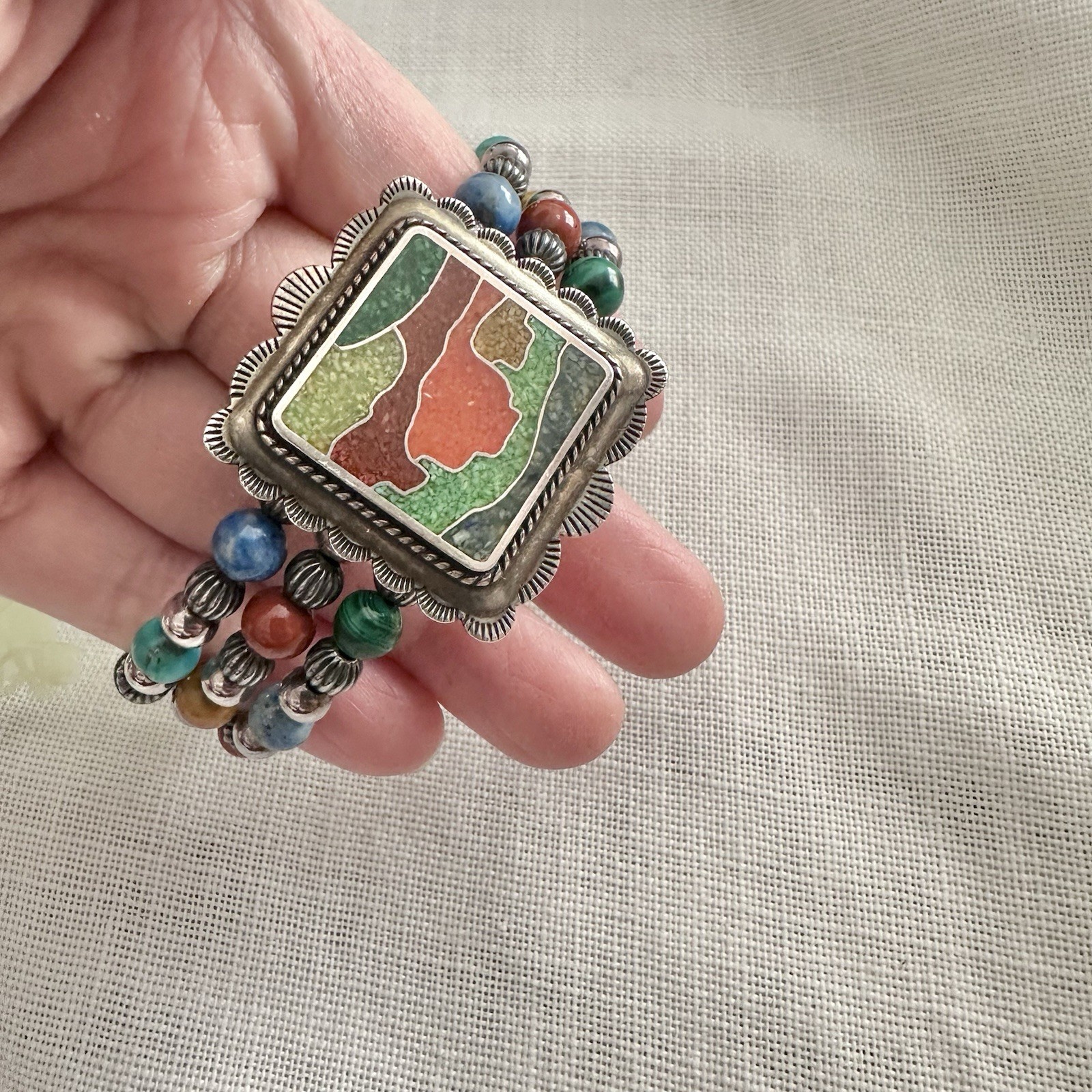 NEW” Carolyn Pollack Sterling Multi Gemstone Beaded Memory Wire Bracelet # 108