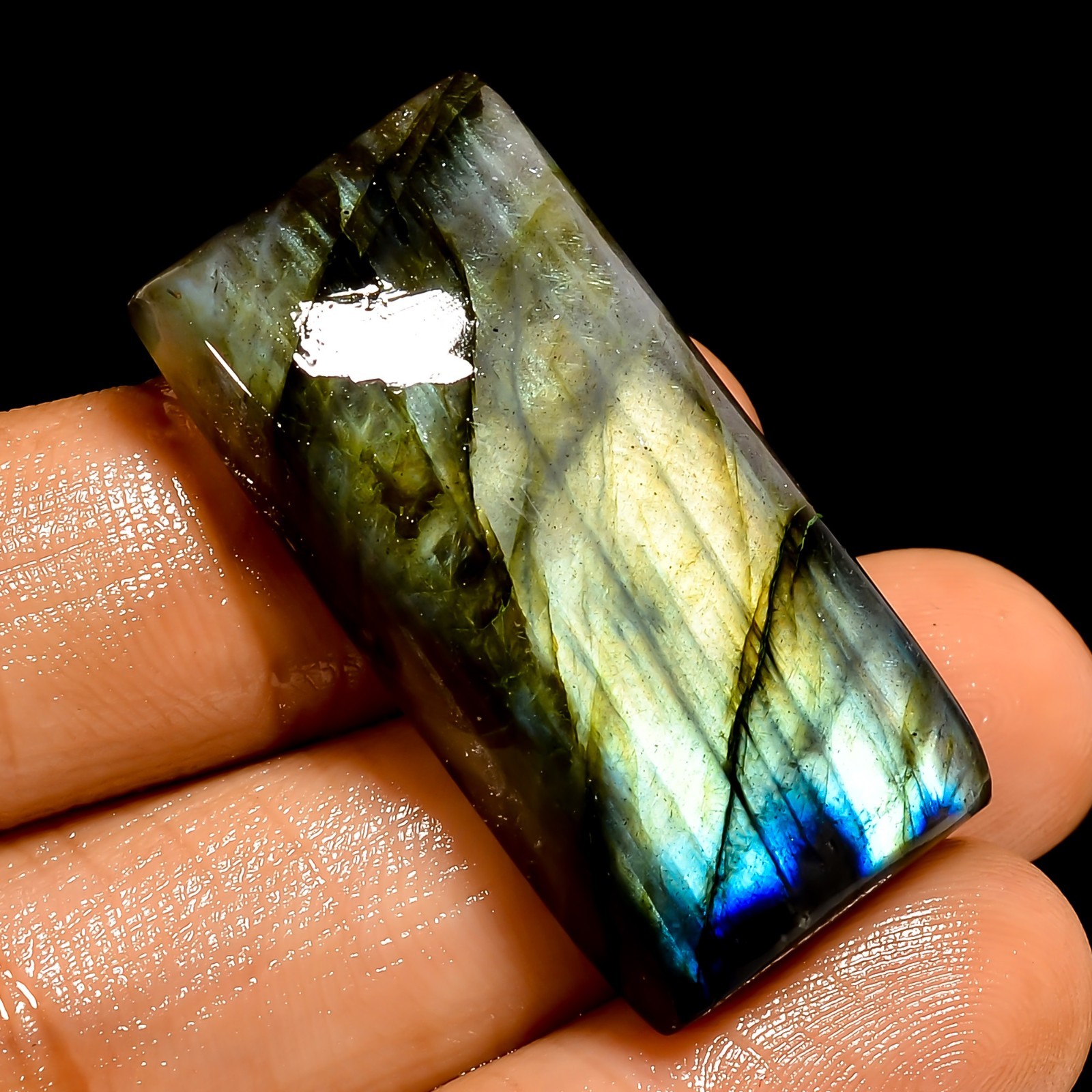 49 Ct Natural Labradorite Rectangle Shape Cabochon Loose Gemstone 34X16X7 mm