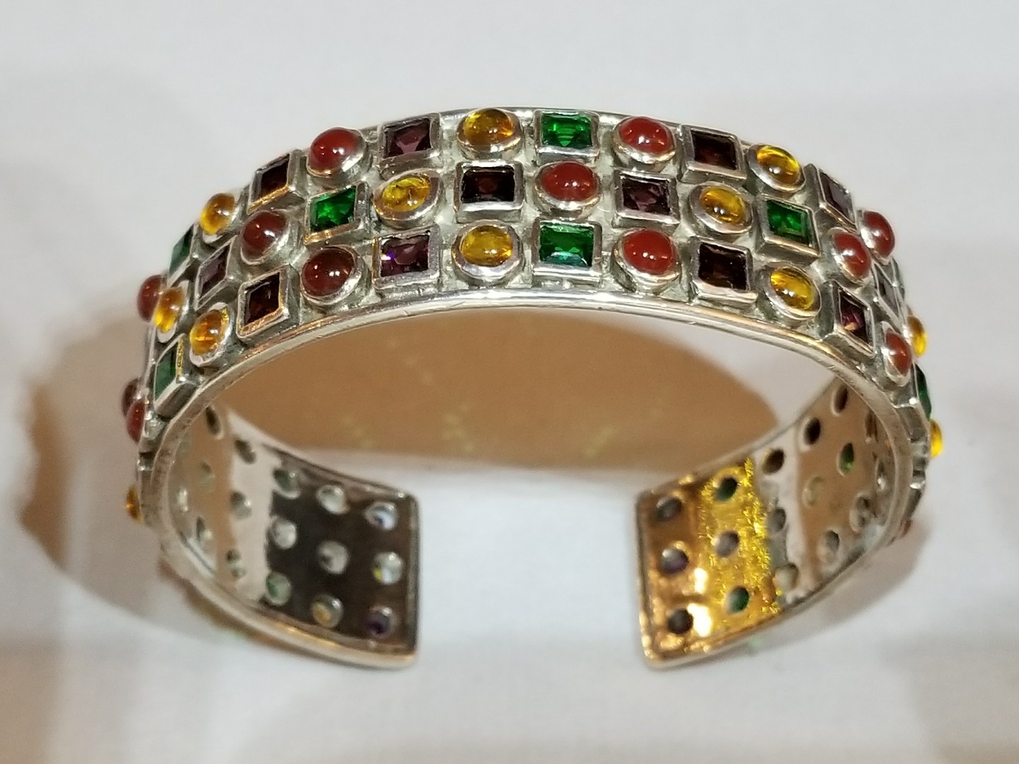 2 Oz. Sterling Silver Cuff/Bracelet, Colored Glass. Appraisal Was 2017! $1300