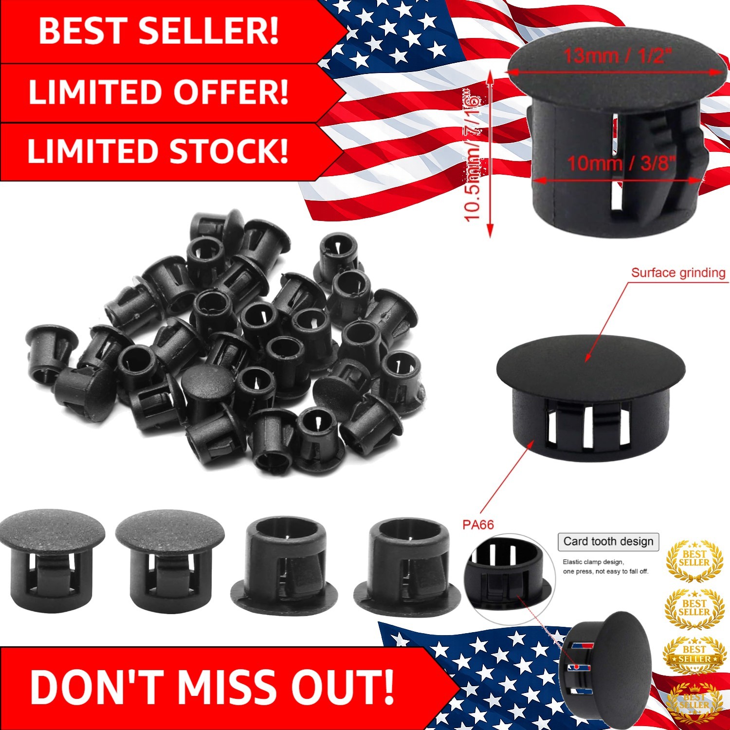 10mm (3/8 inch) Black Plastic Hole Plugs – 30PCS for Indoor and Outdoor Use