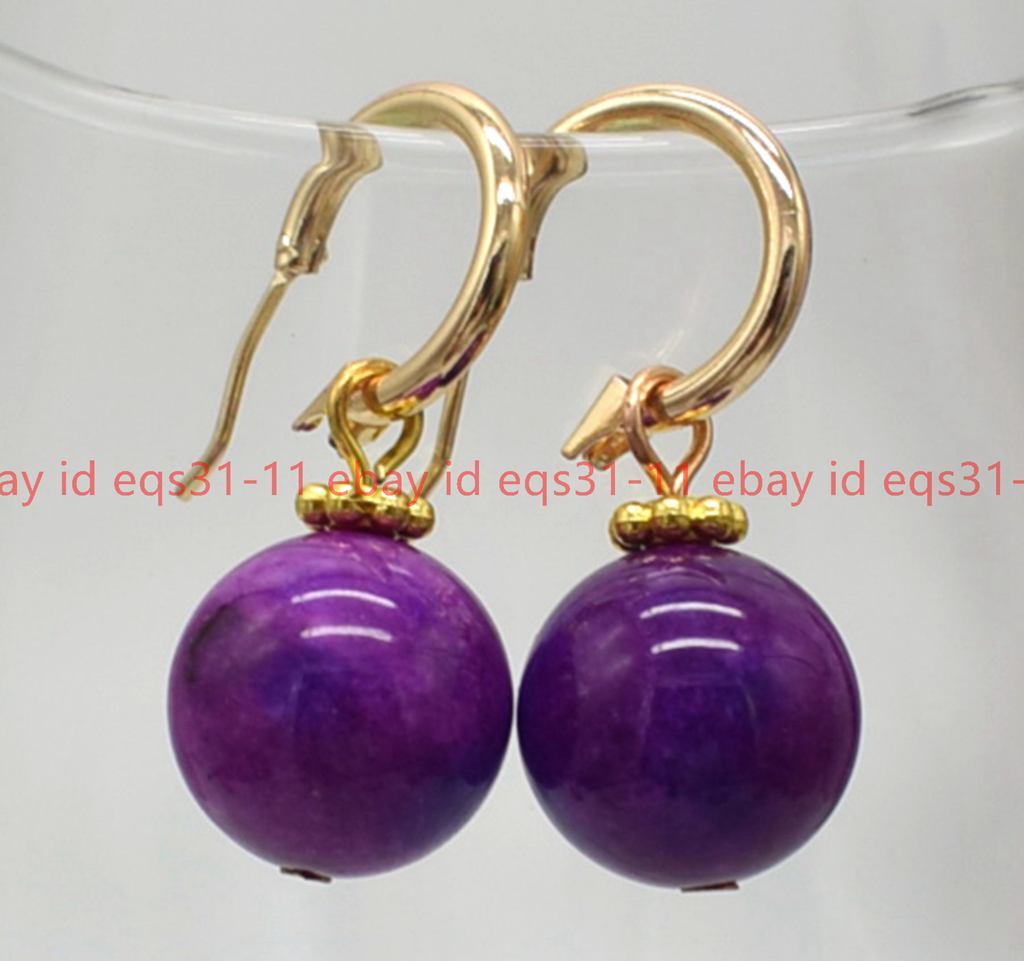 Wonderful 14mm Purple Sugilite Round Gemstone Beads Leveback Earrings