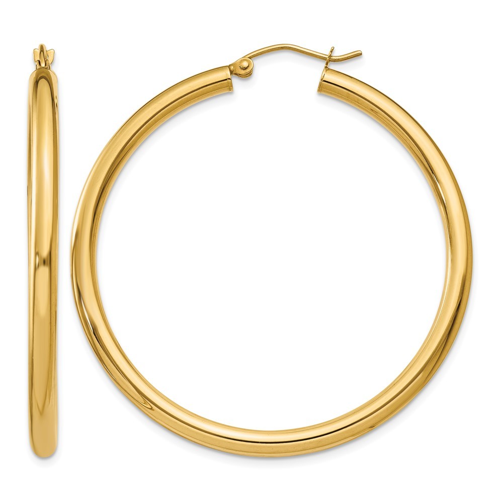 10K Yellow Gold 3MM Thick Medium Classic Hoop Earrings 1.8 Inches