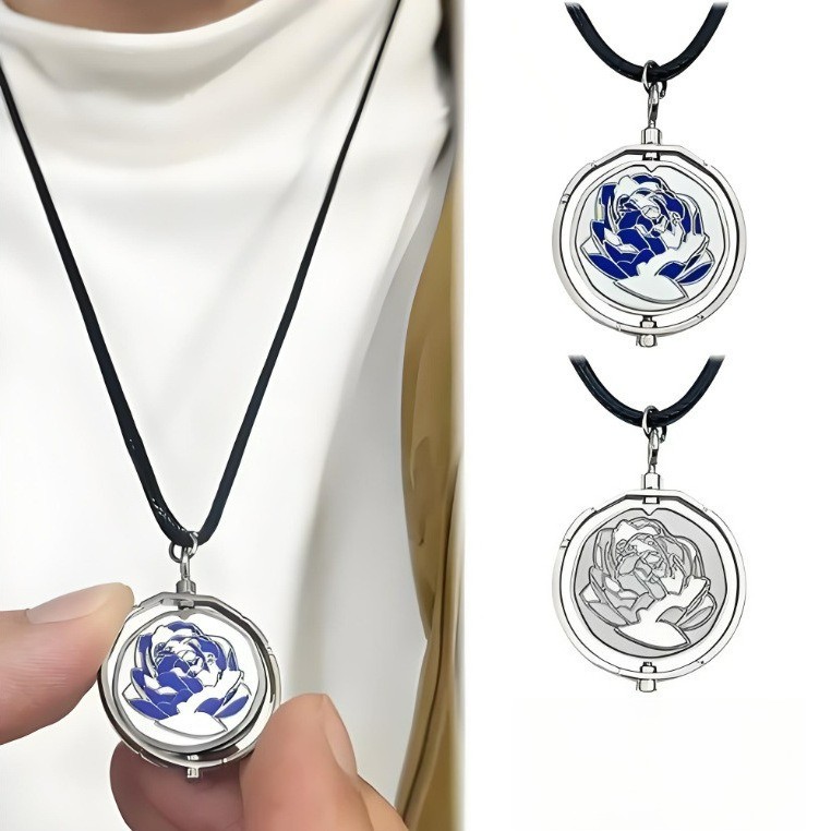 Arcane Jinx Blue Rose Necklace Women Rotatable Pendant Cosplay Props w/ Gift Box