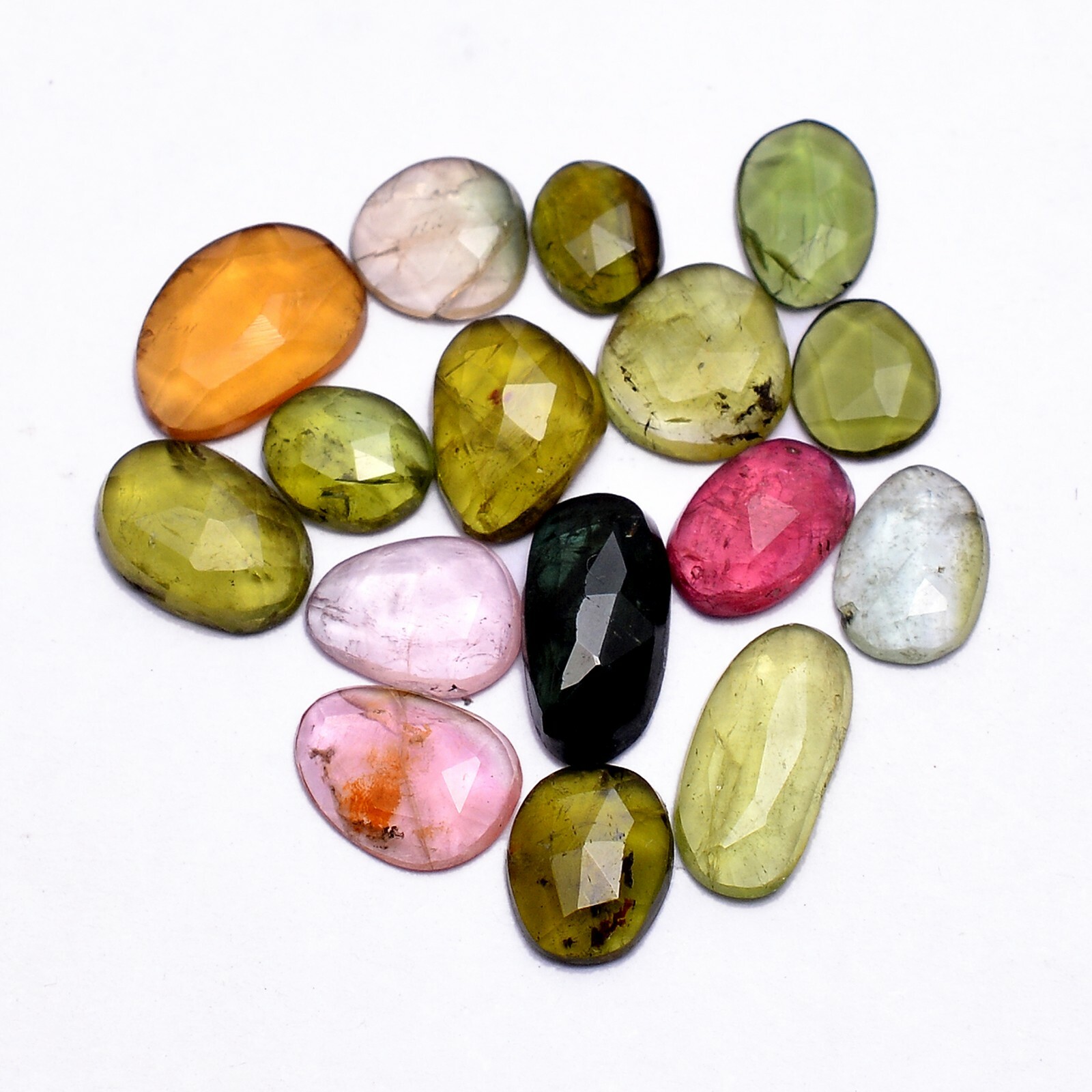 Natural Multi Tourmaline Flat Back Rose Checker Cut Loose Gemstones 6x4mm-9x5mm