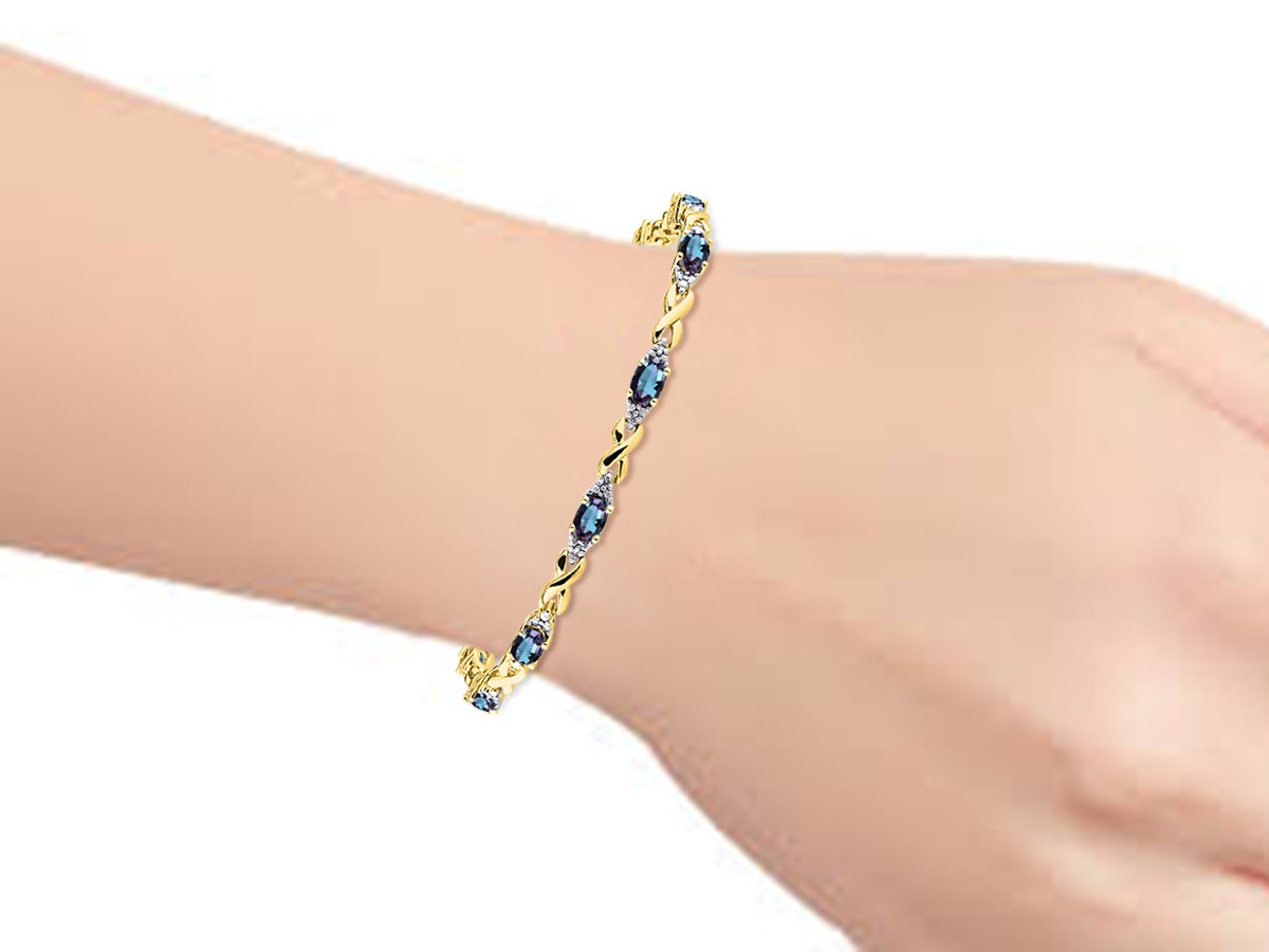 RYLOS ALEXANDRITE & DIAMOND TENNIS BRACELET YELLOW GOLD PLATED SILVER 7-8″