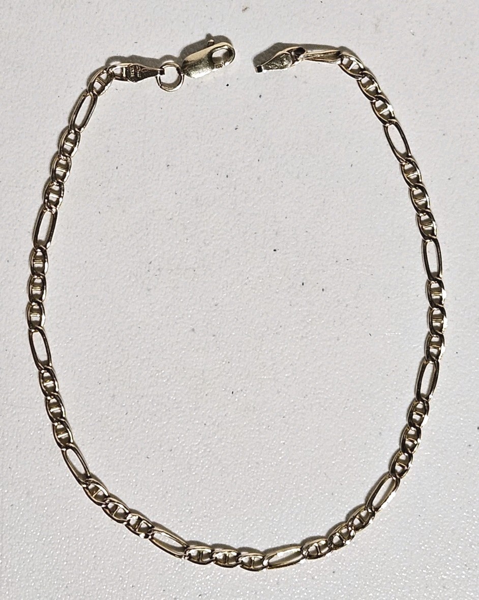 Vintage 14K Gold Italy 3mm Figaro Chain Anklet 9-5/8″