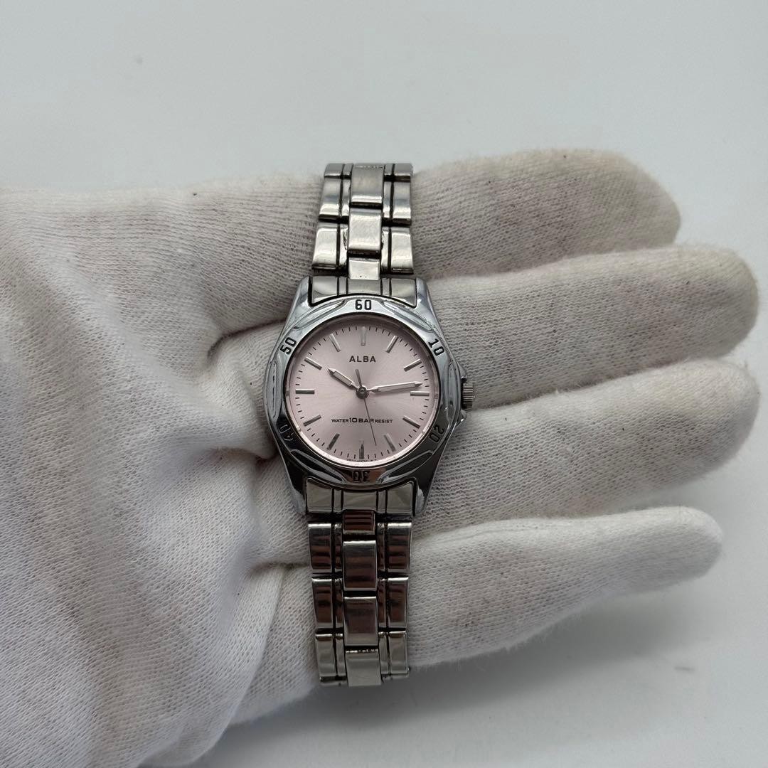 Working Item SEIKO Alba Quartz New Battery Pink Dial Waterproof Wristwatch