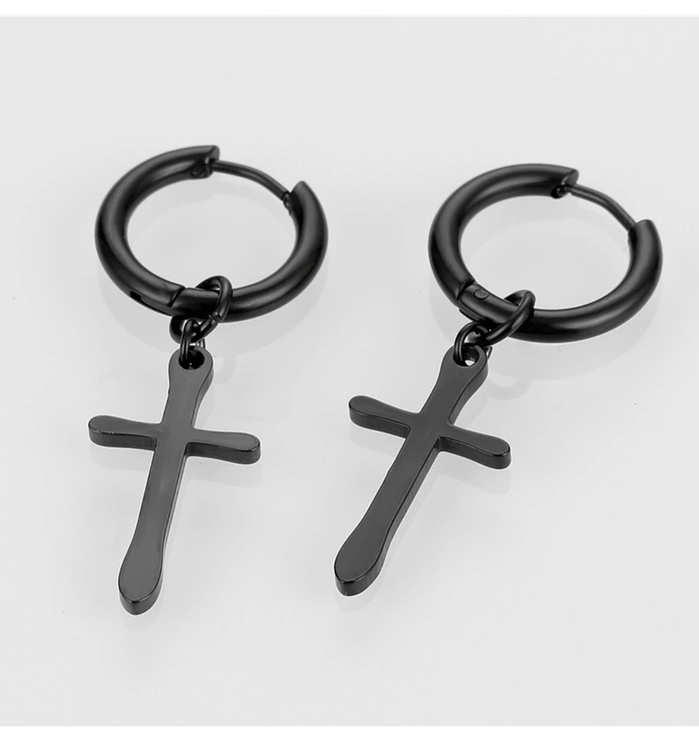 2 Pc Stainless Steel Hoop Earrings Men Black Tone Gothic Small Punk Jewelry