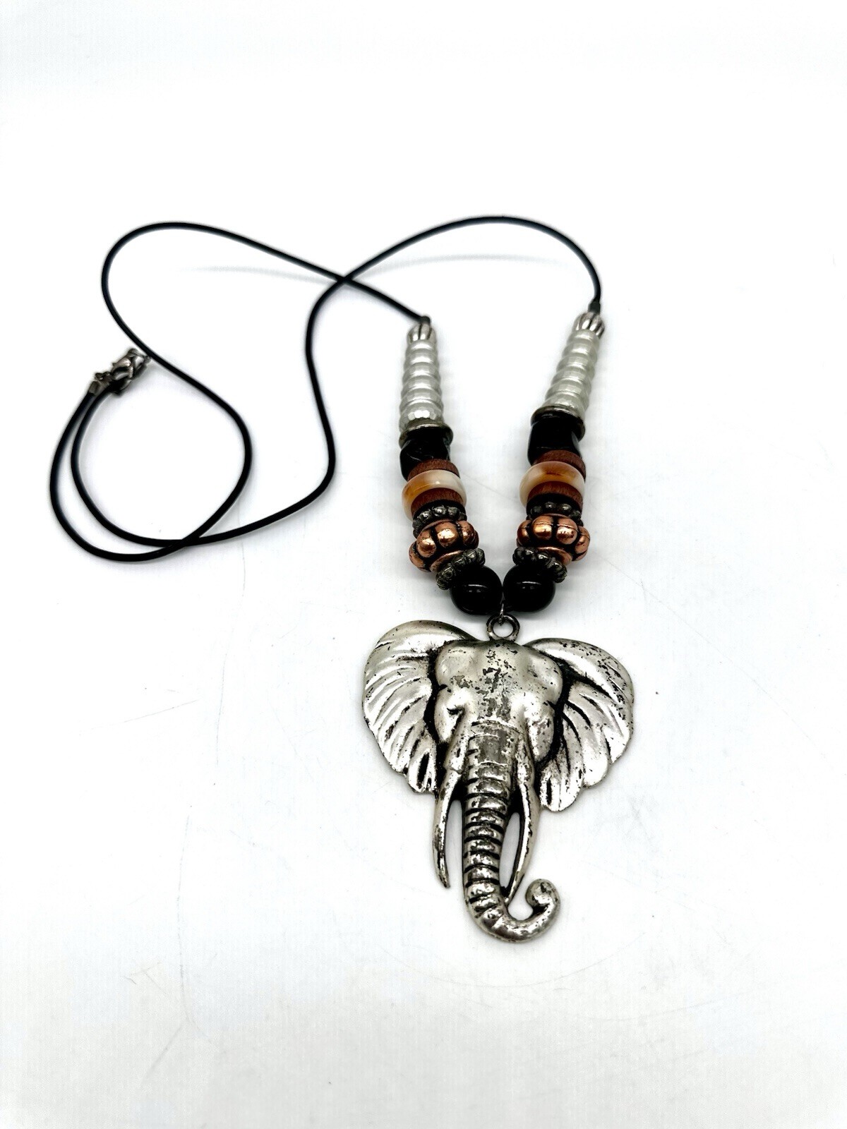 Vintage 20” Elephant Horn Necklace with Wood and Resin Embellishment