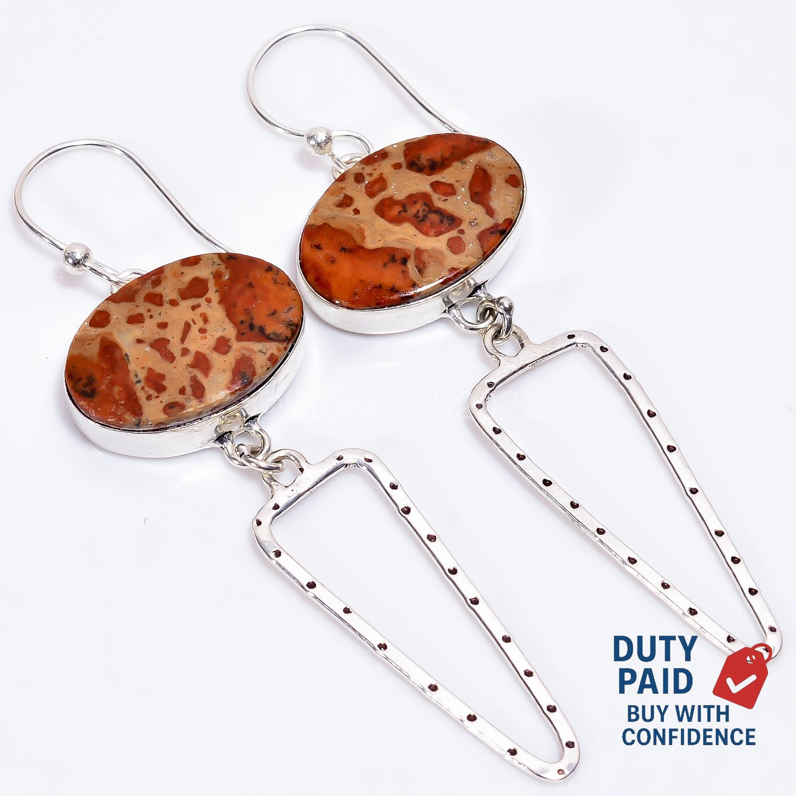 925 Silver Asteroid Jasper Daughter Handmade Dangle Art Deco Earrings Jewelry