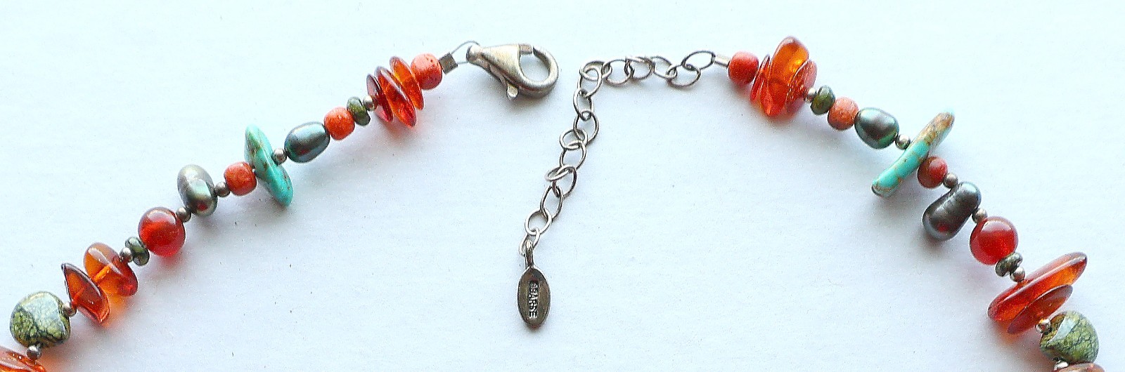 BARSE Necklace Amber Beads Sterling Pendant Turquoise 925 Silver Beaded THAI 20″