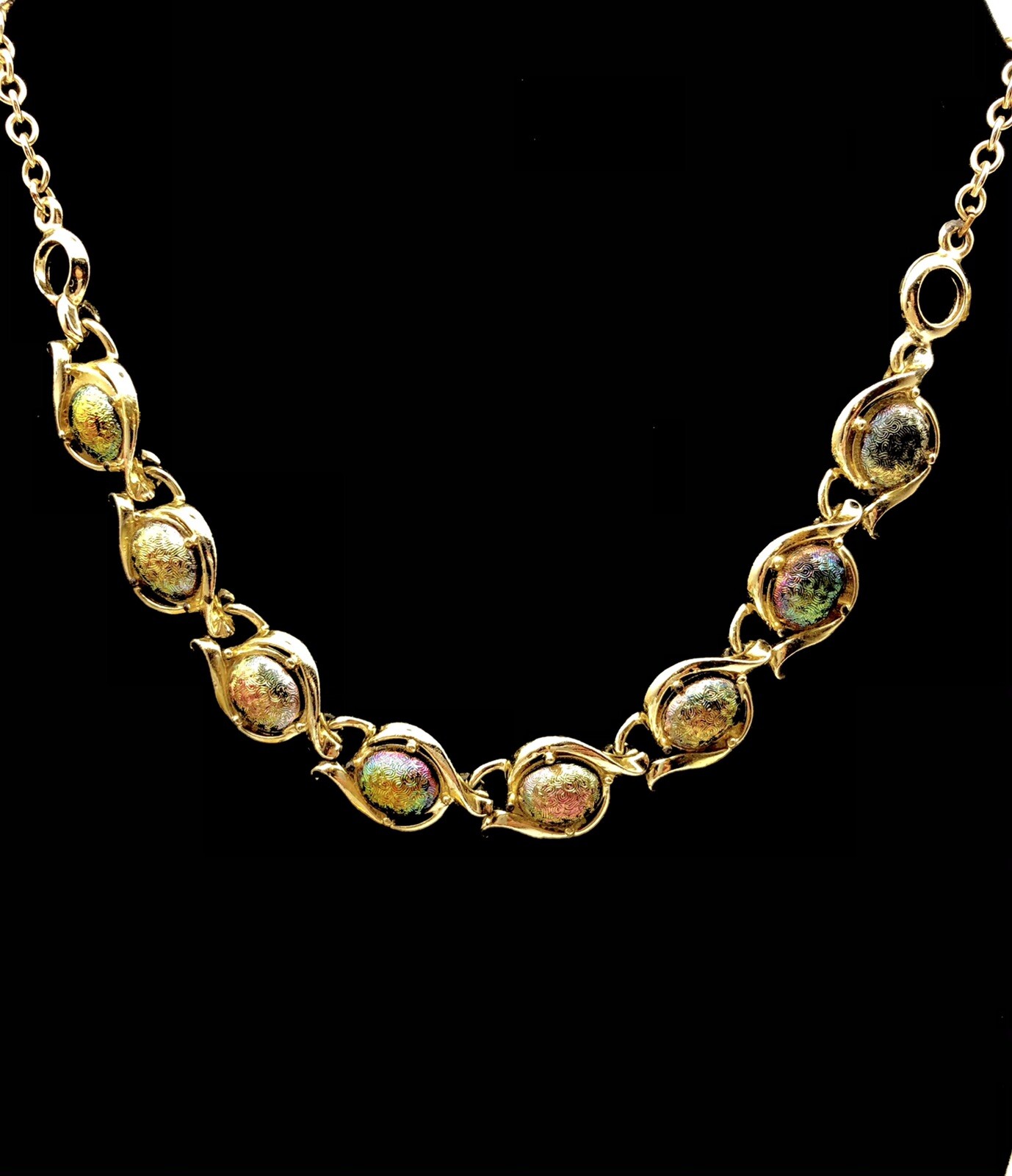 vintage Goldtone Necklace with beautiful colors hook clasp