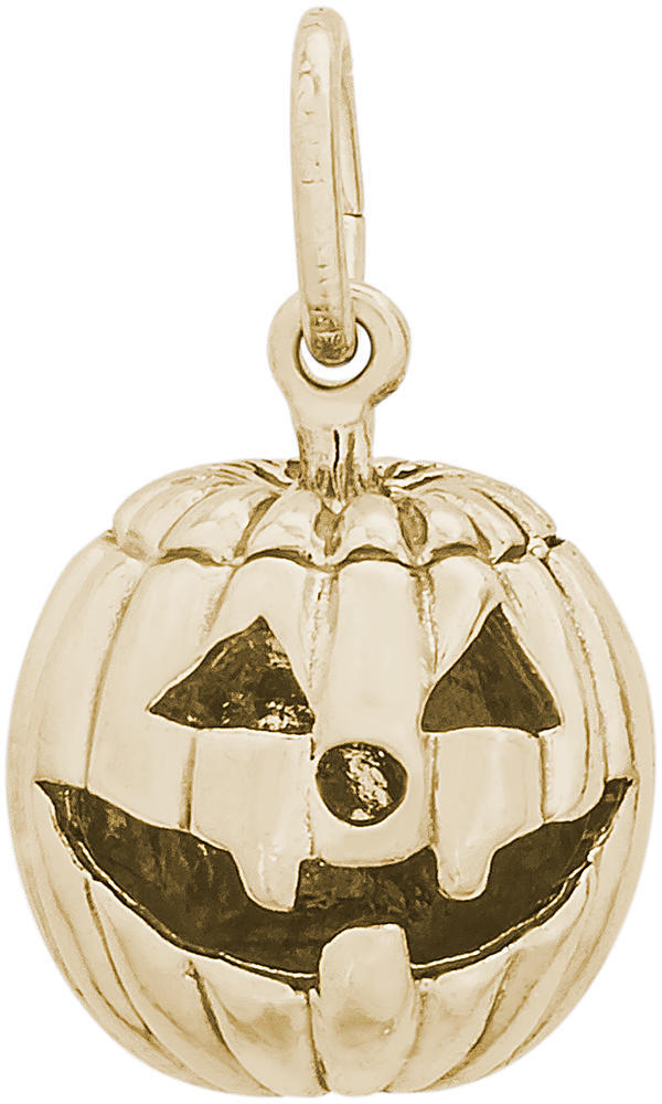 Jack O Lantern Charm w/ Black Enamel Rembrandt 10K or 14K Gold or 925 Silver