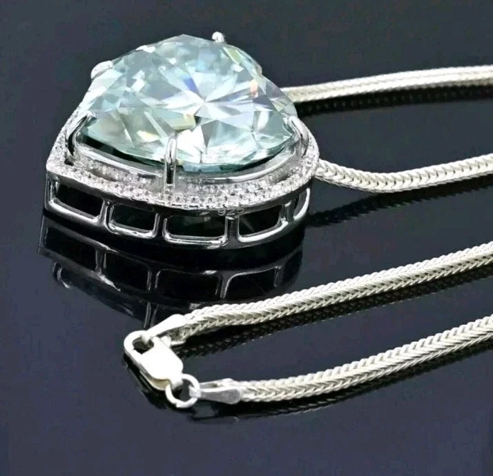 20.00 Ct Certified Lovely Treated Blue Diamond Solitaire Pendant In 925 Silver