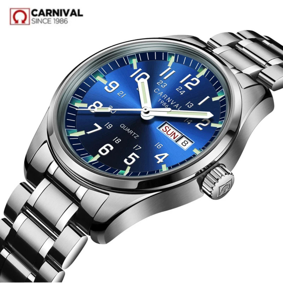 CARNIVAL Luxury Men’s Quartz Watch Luminous 3Bar Waterproof Stainless Steel